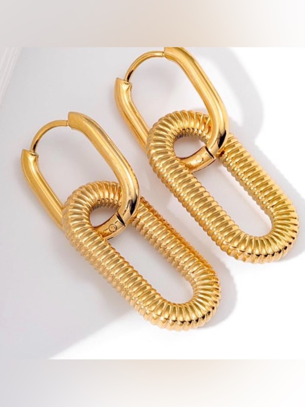 #190 Gold Plated Textured Link Hoop Earrings